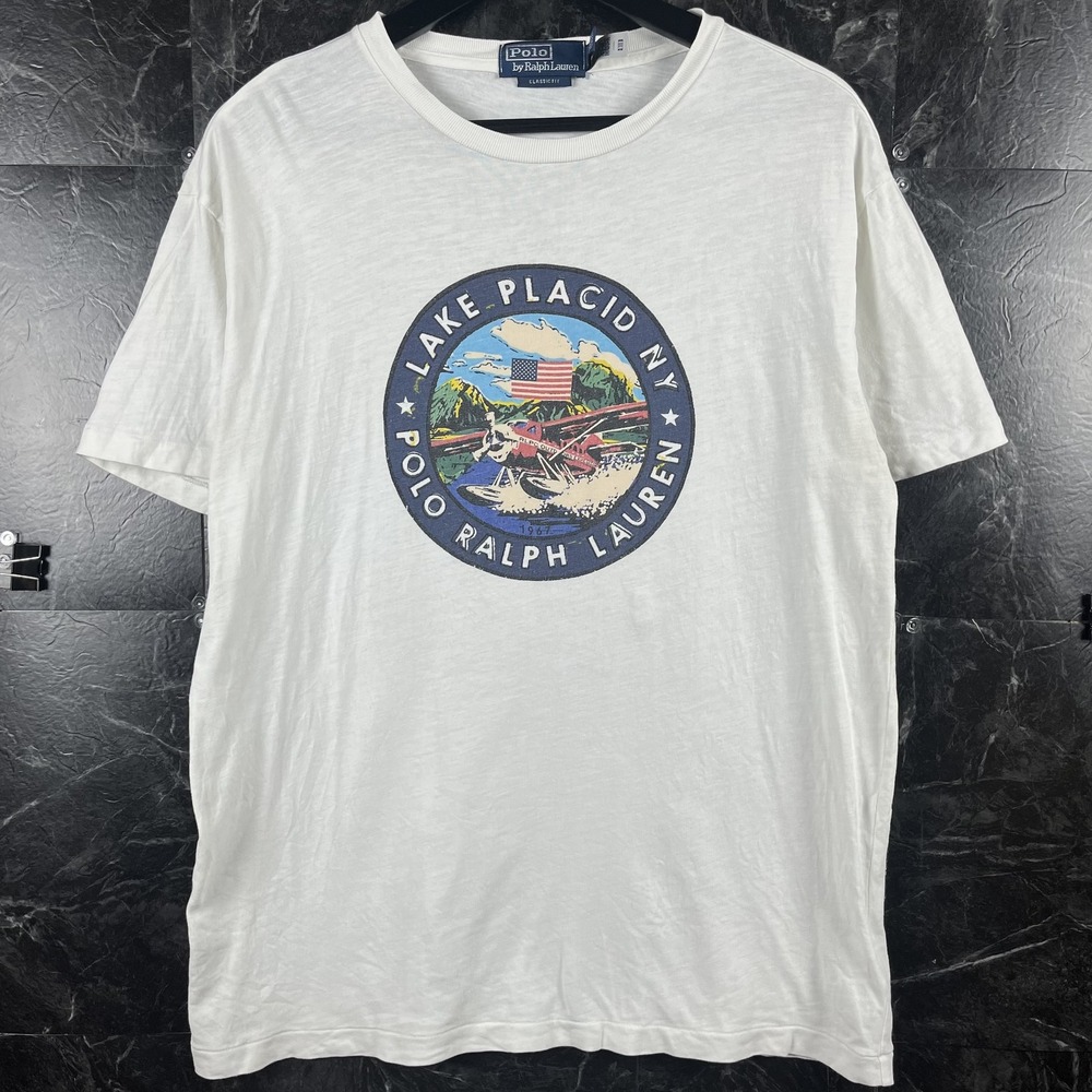 Polo Ralph Lauren Men's White Lake Placid NY Shirt Small -Flaws